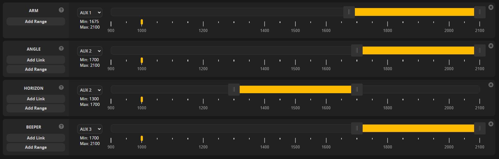 Nastavení v záložce Modes. / Settings in the Modes tab.