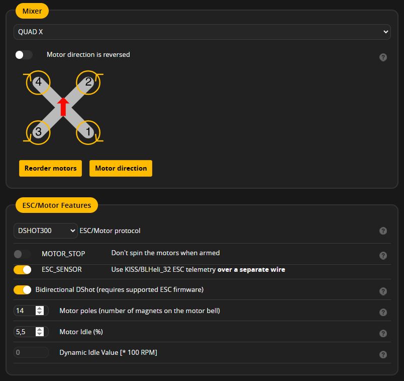 Nastavení v záložce Motors. / Settings in the Motors tab.