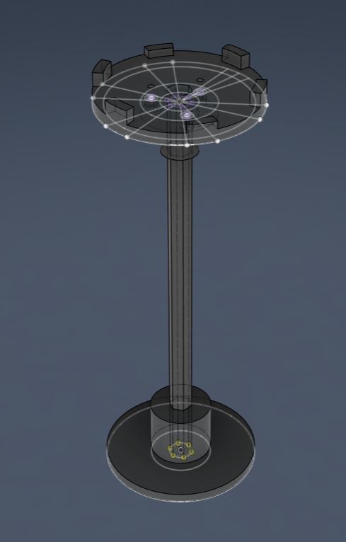 Model stojanu s viditelnými náčrty ve Fusion 360