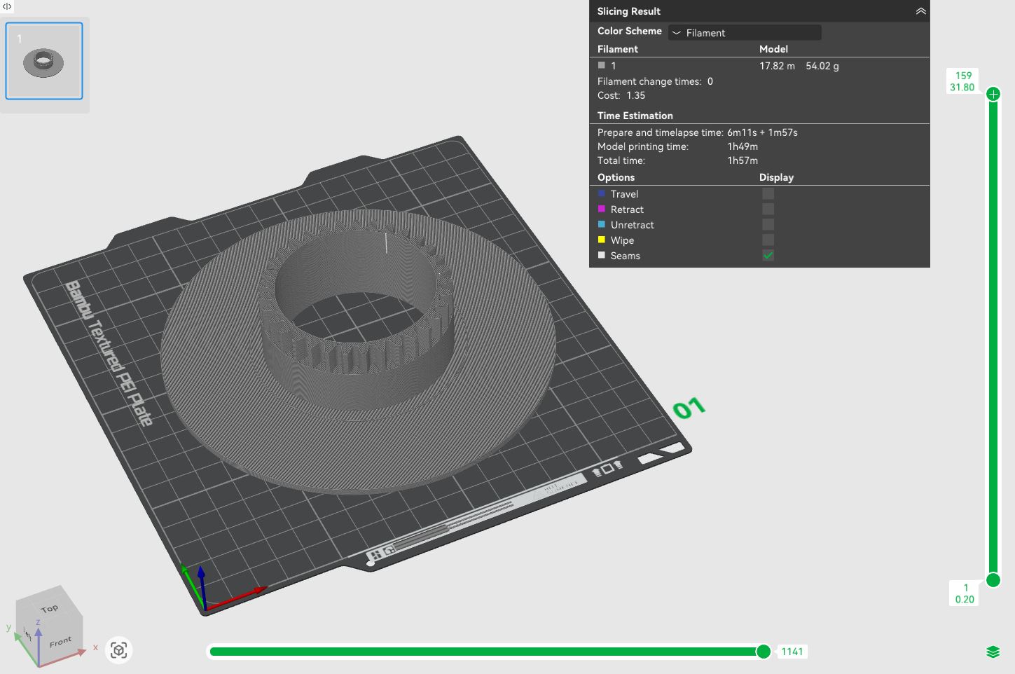 Model platformy v BambuStudiu připravený k tisku.