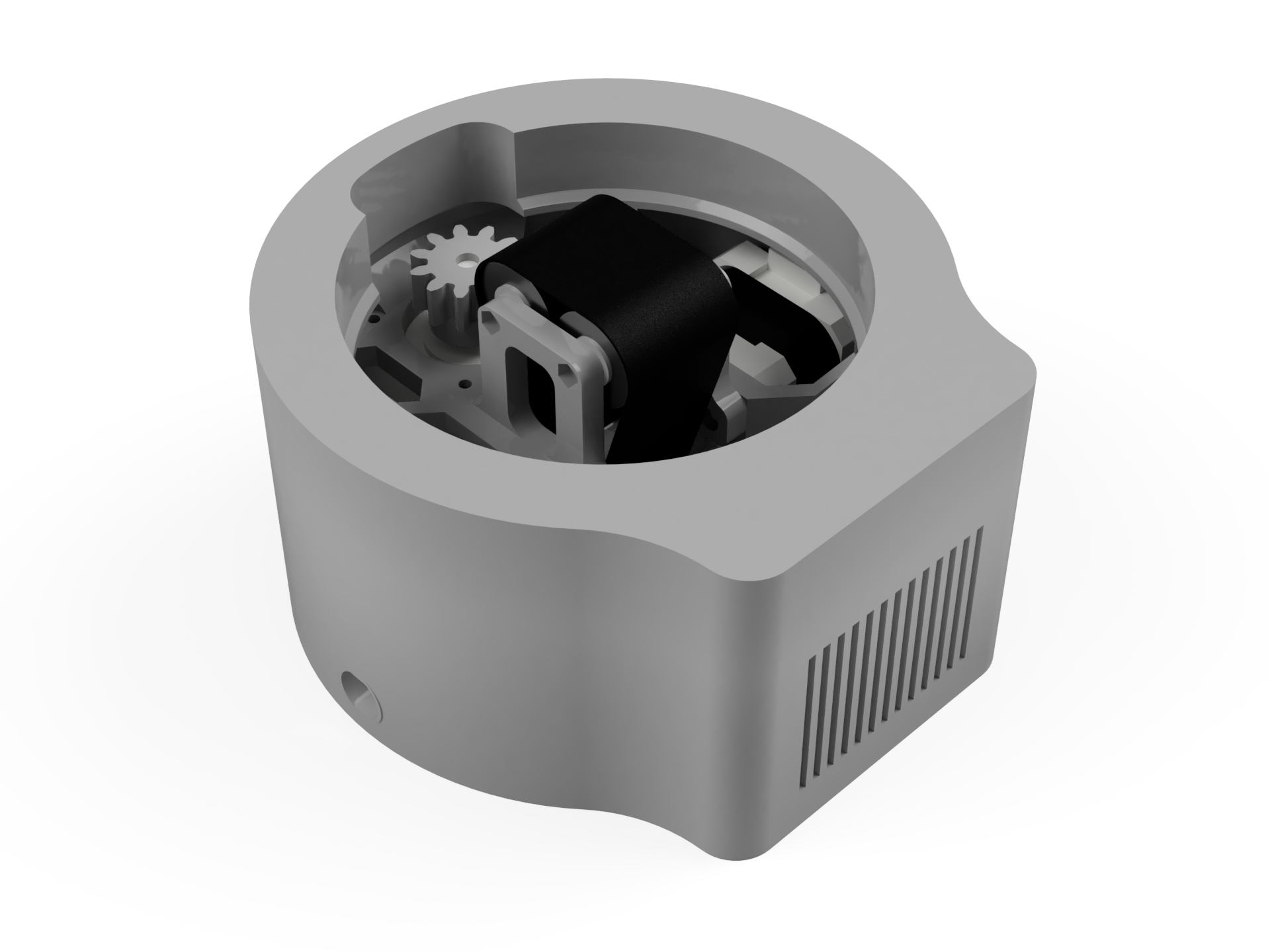 Render modelu přístroje bez platformy s pohledem dovnitř.